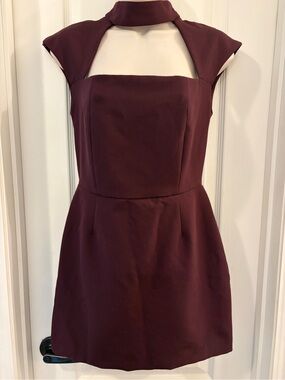 Zara Sleeveless Burgundy Fit & Flare Dress with High Neck